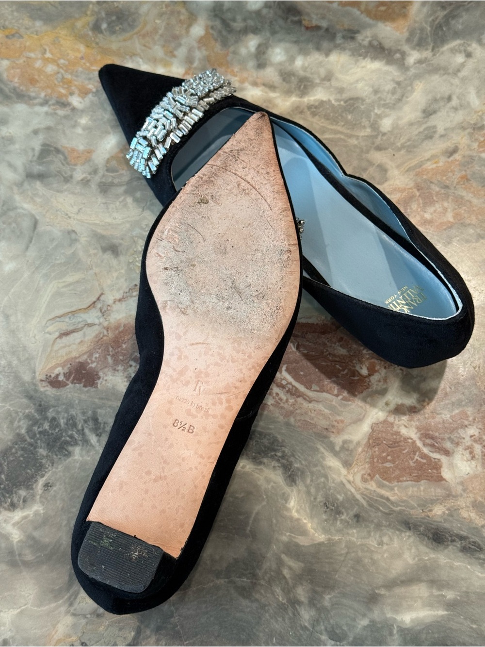 Francis Valentine Black Suede Crystal Embellished D’Orsay Flats Size 8.5B - Picture 5 of 10